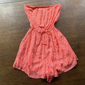 Hollister Coral Pink with White Flowers Strapless Romper
